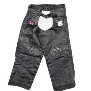 Black‎ Pebble Leather Motorcycle Chaps with Patches Pants Men Size 3X